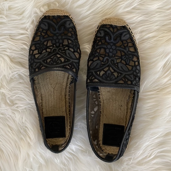 Tory Burch Lucia Lace Espadrille Flat Tory Navyblack - Picture 2 of 9